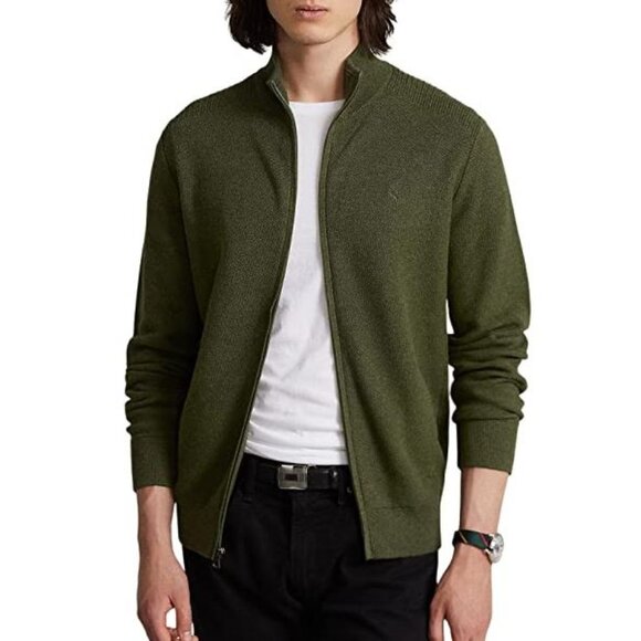*NEW Ralph Lauren Mesh-Knit Cotton Full Zip Sweater Green Size Medium - Picture 1 of 9